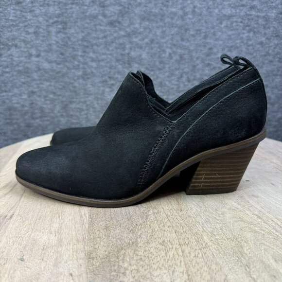 Lucky Brand Womens Black Suede Ankle Booties Size 6.5 / 37 With Stacked Heel - Picture 3 of 8